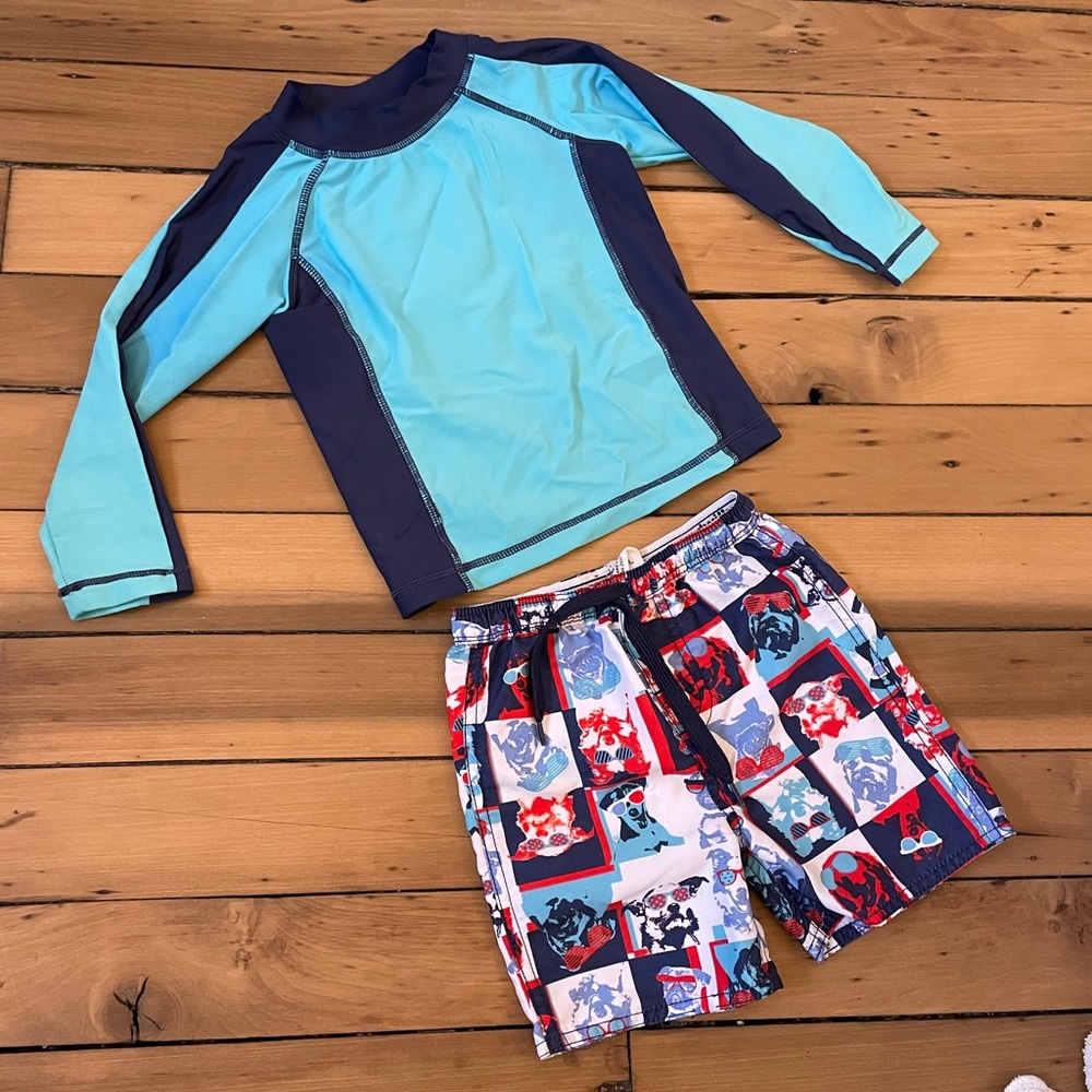 Wes and Willy Dog Swim Trunks and Rash Guard